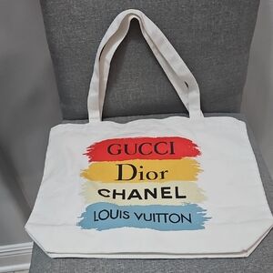 White Fashion Print Tote Bag